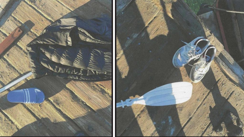 Una de las chanclas que llevaba puesta Ivo la madrugada el naufragio, junto al remo de la piragua y otros enseres recuperados durante la búsqueda del menor búlgaro.