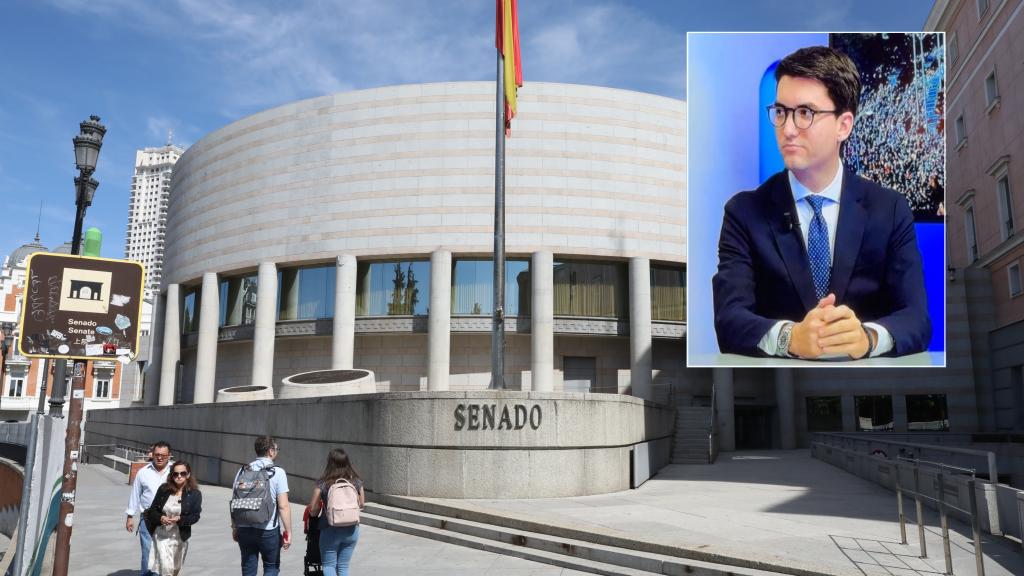 Fotomontaje con la fachada del Senado y un fotografía de Víctor Soriano.