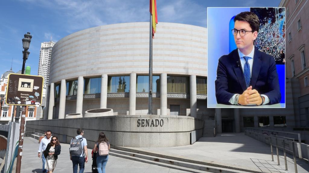 Fotomontaje con la fachada del Senado y un fotografía de Víctor Soriano.