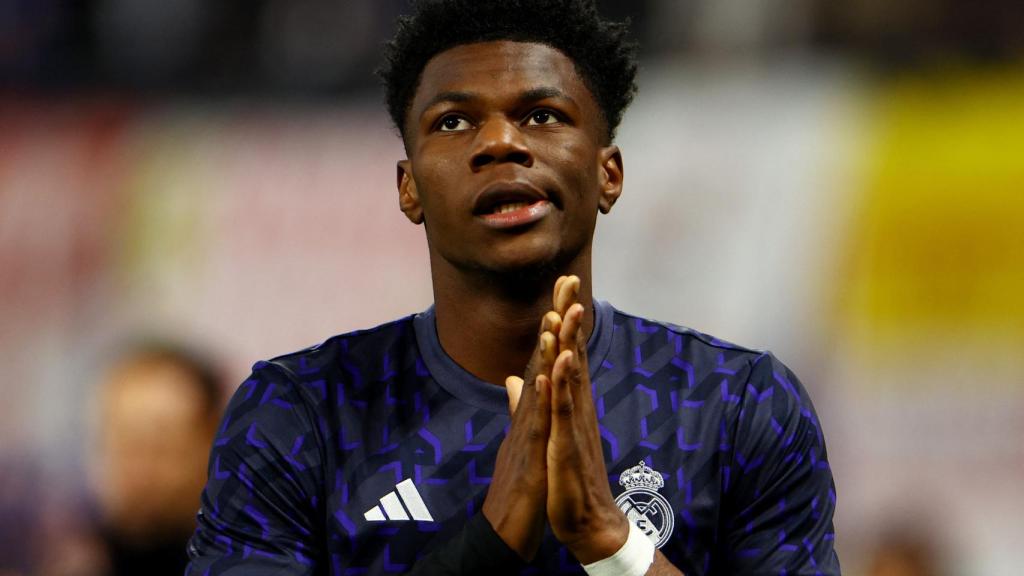 Tchouaméni, durante un calentamiento con el Real Madrid