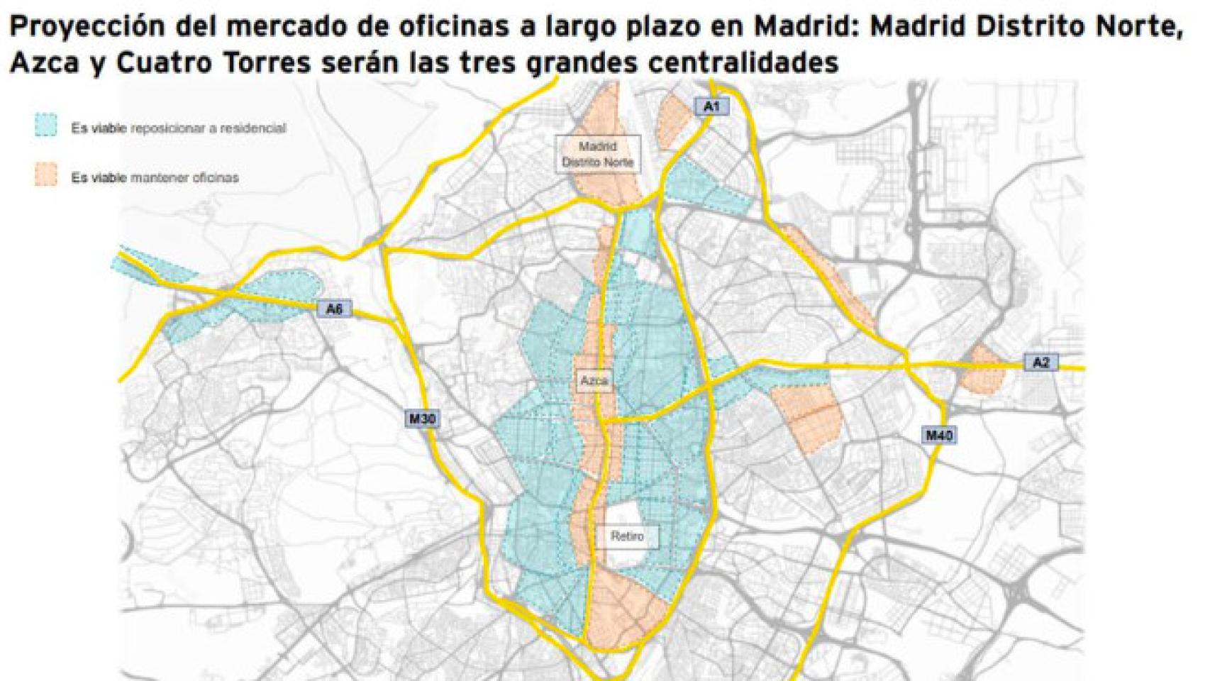 Imagen de la distribución de las oficinas que podrían ser viviendas según el estudio