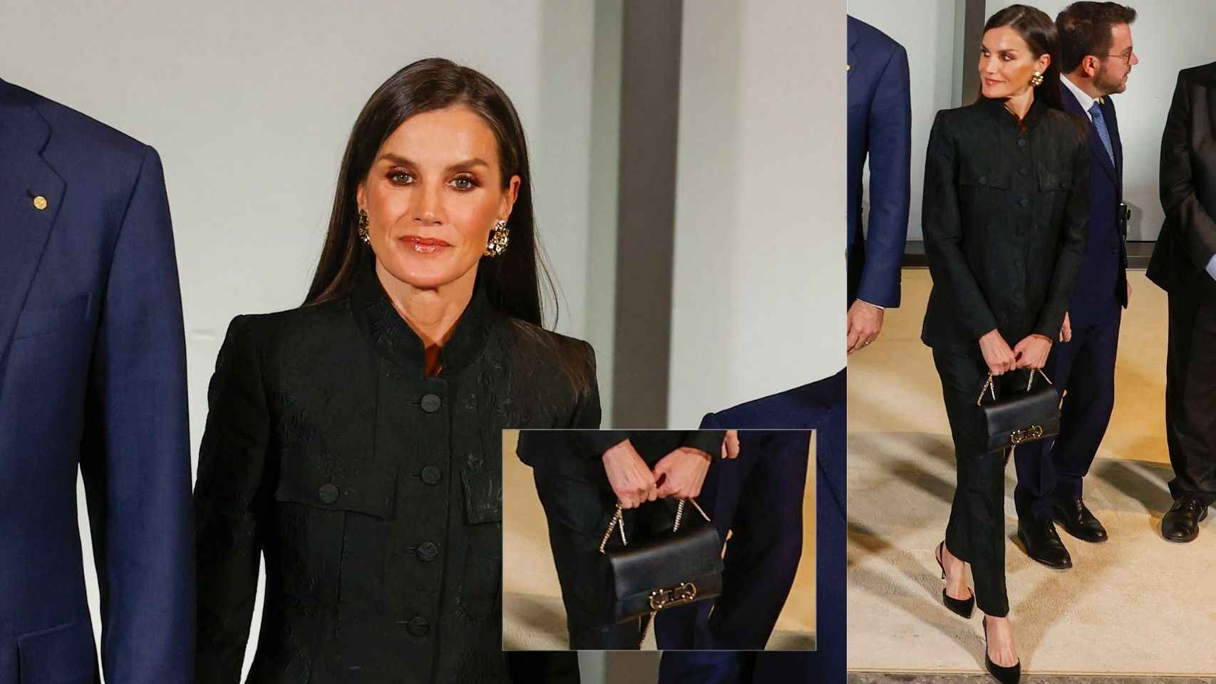 La Reina escogió para su visita a la Ciudad Condal un traje firmado por el diseñador belga y complementos de Carolina Herrera.