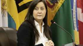 Rocío San Miguel Sosa en una audiencia de la Corte Interamericana de Derechos Humanos (CorteIDH),