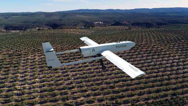 Dron malagueño Tarsis sobrevolando un campo de olivos