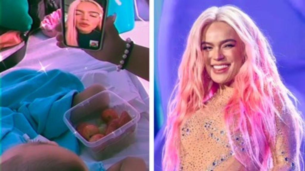 A la izquierda, el vídeo de Karol G. A la derecha, Karol G.