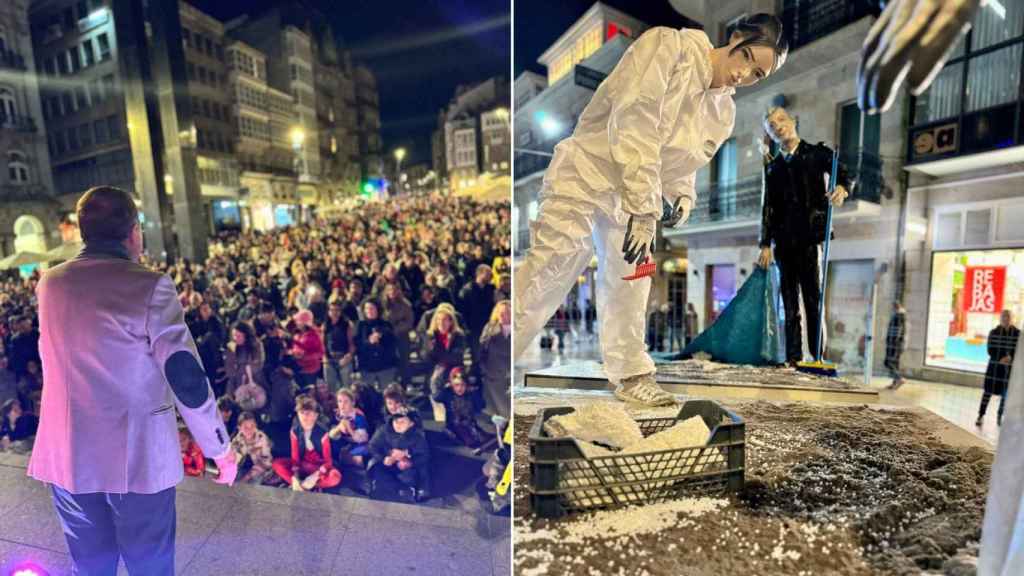 Abel Caballero anoche en la Puerta del Sol celebrando el Entroido.