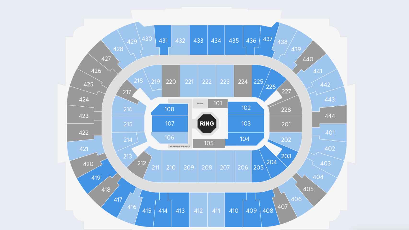 Distribución de los asientos en el Honda Center para el UFC 298