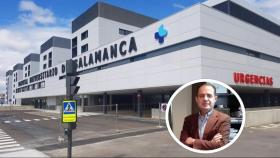 El hospital de Salamanca y el presidente del Colegio de Médicos, Santiago Santa Cruz, en un montaje de EL ESPAÑOL.