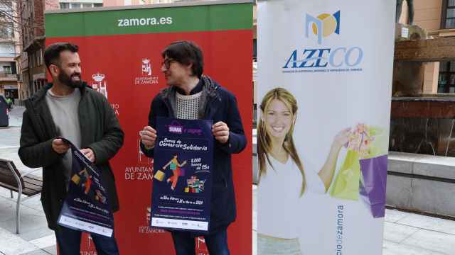 El concejal de Promoción Económica y Protección Ciudadana, David Gago; y el presidente de AZECO, Ruperto Prieto, en la presentación de los bonos de comercio solidarios de Zamora