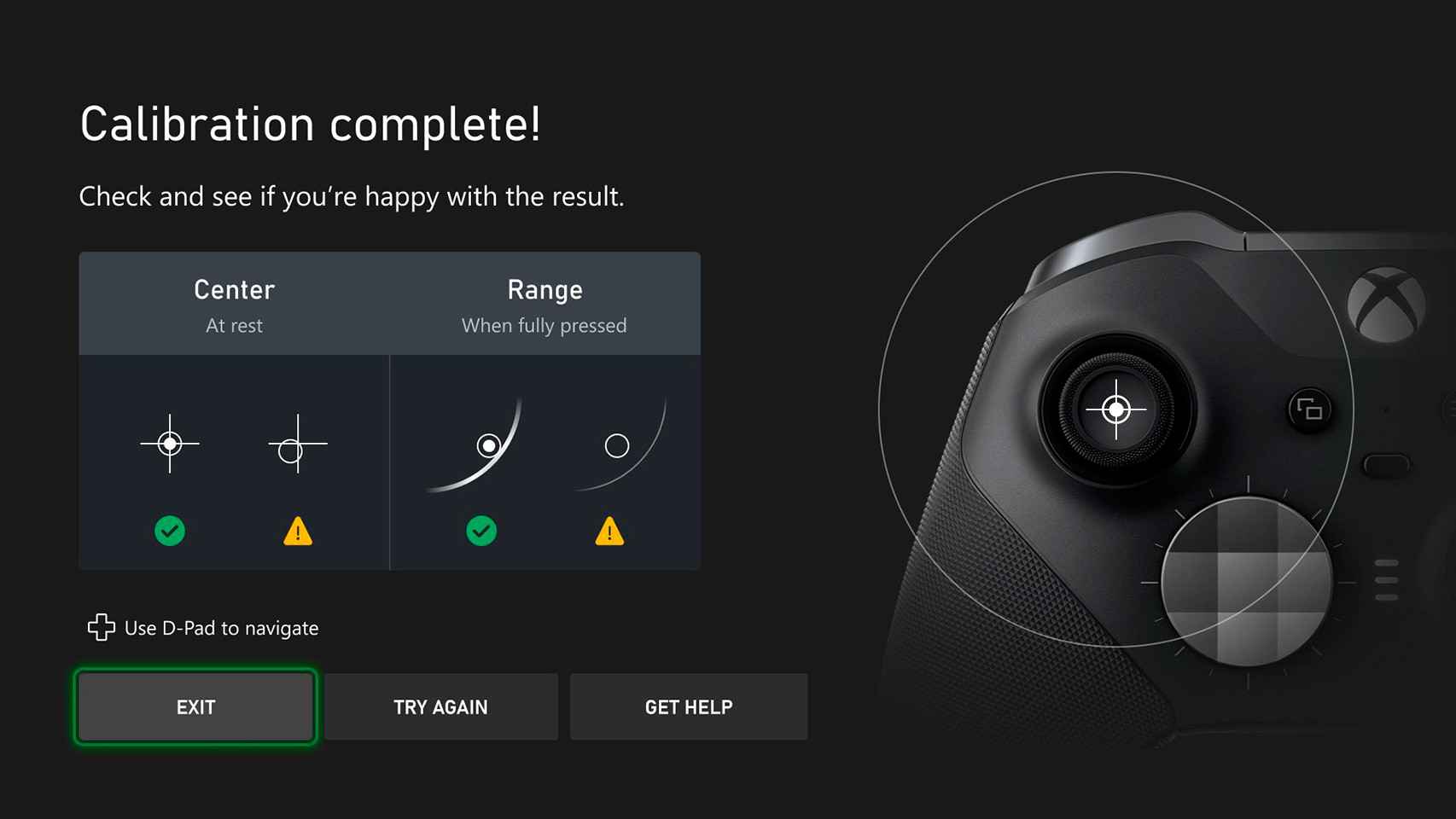 Imagen de la herramienta para calibrar el stick del mando de control de Xbox
