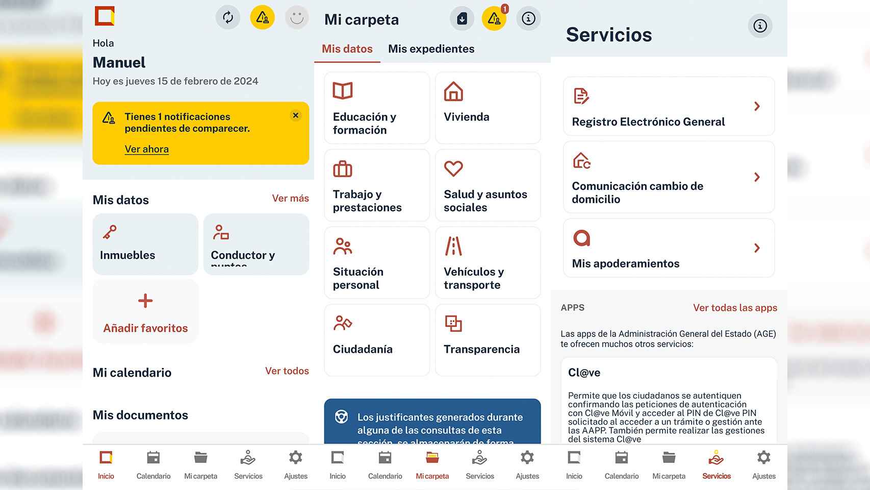 Imagen de la app Mi Carpeta Ciudadana instalada en un móvil Android