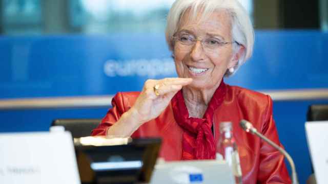 La presidenta del BCE, Christine Lagarde, durante su comparecencia de este jueves en la Eurocámara