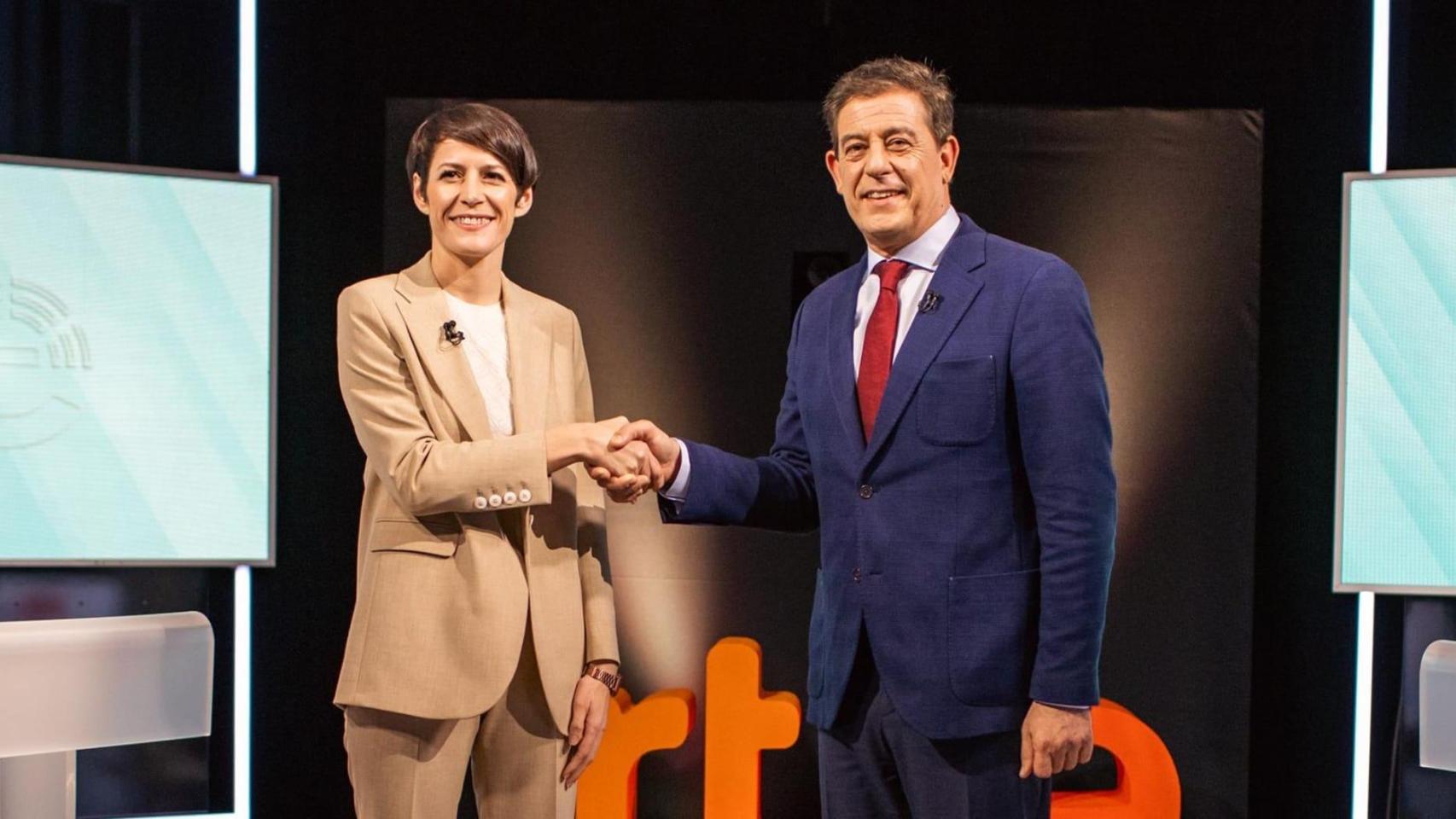La candidata del BNG, Ana Pontón, y el candidato del PSdeG, José Ramón Gómez Besteiro, en el debate de RTVE.