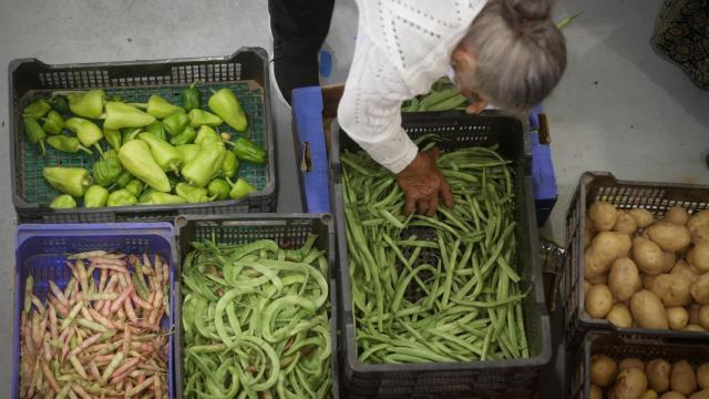 Una persona compra alimentos en un mercado de Lugo.