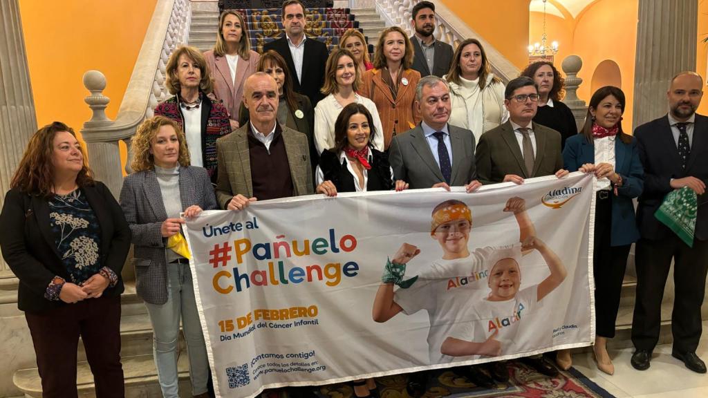 Todos los grupos del Ayuntamiento de Sevilla posan por el Pañuelo Challenge.