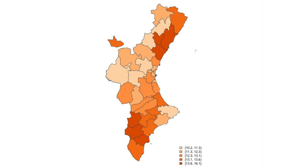 Tasa de paro por comarcas del cuarto trimestre de 2023.
