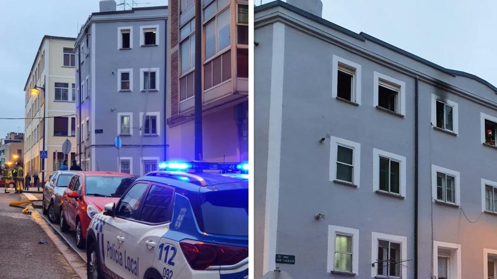 Policía Local de Burgos y bomberos del Ayuntamiento actúan en el grave incendio de Fray Esteban de la Villa