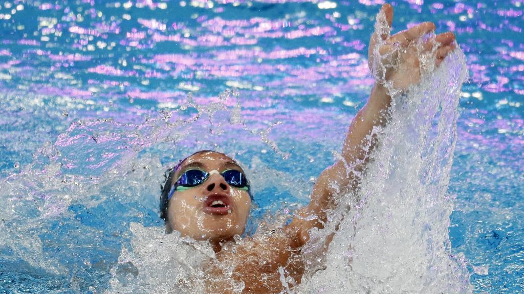 Hugo González durante los 200 espalda de los mundiales de Natación de Doha