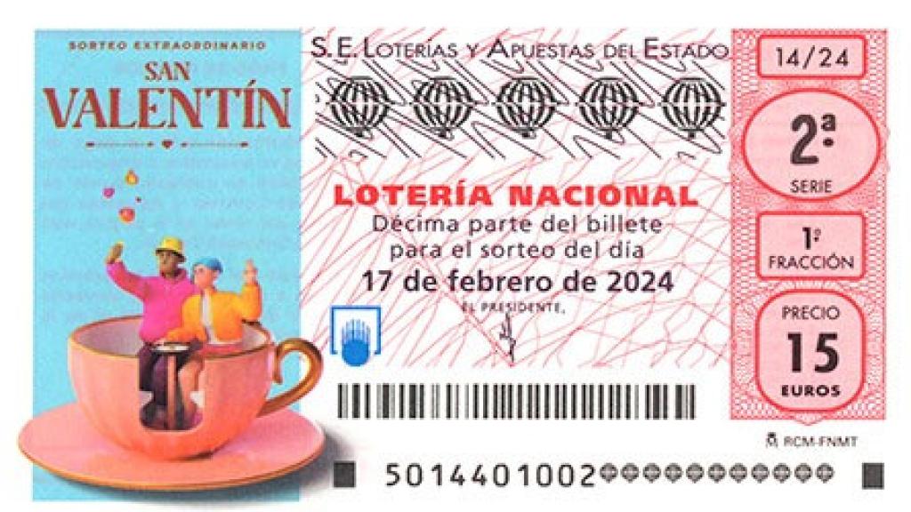 Imagen de un décimo del sorteo extraordinario de San Valentín.