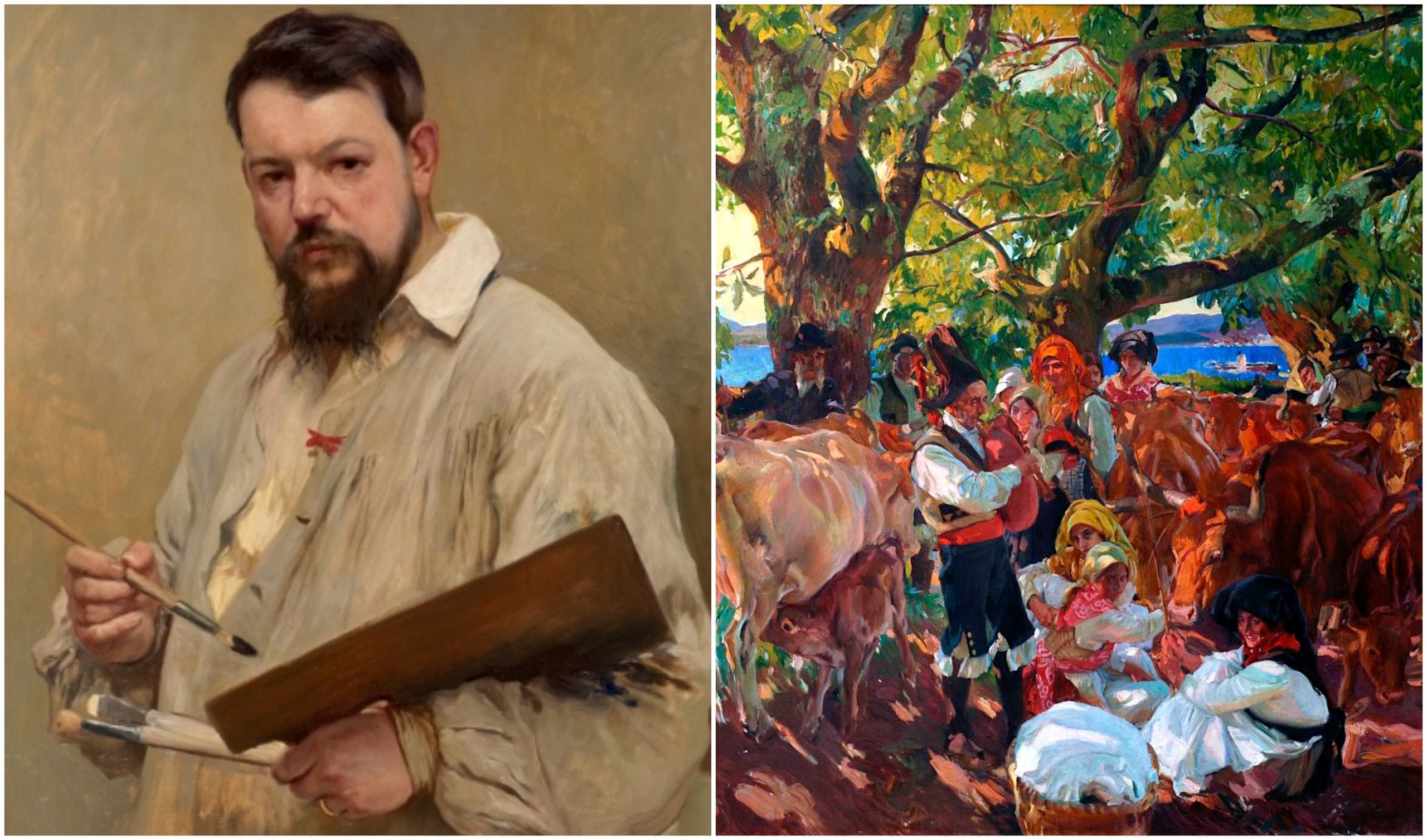 Izquierda: Retrato de Sorolla de 1901.  Derecha: Galicia. La Romería, 1915.