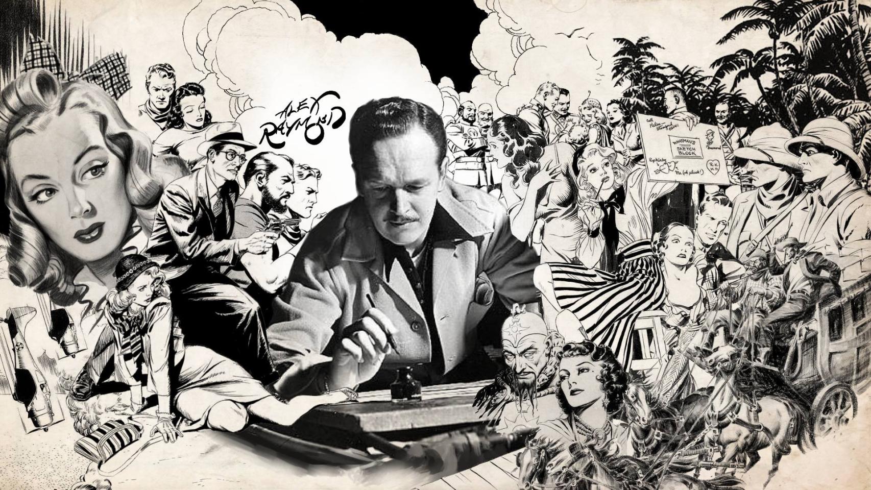 El genial Alex Raymond rodeado por sus creaciones