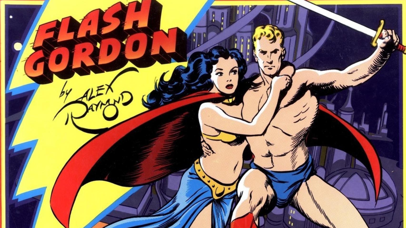 Flash Gordon abrazado a Dale Arden