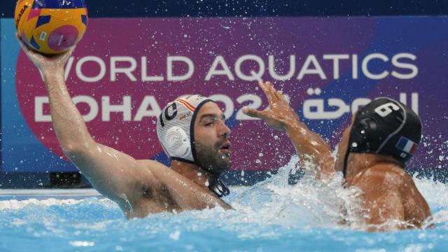 La Selección de waterpolo durante el partido por el bronce mundial contra Francia