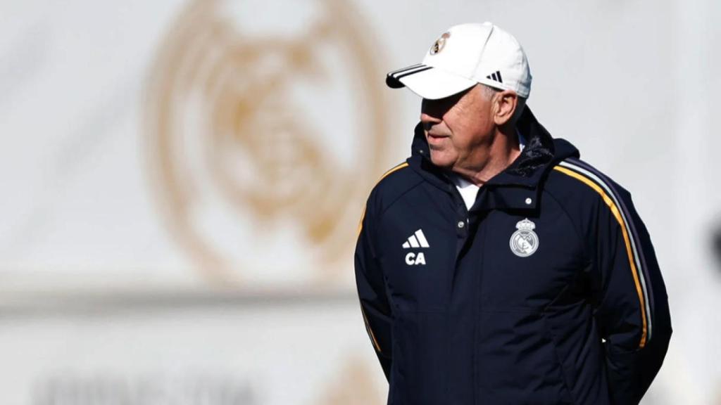 Carlo Ancelotti, en un entrenamiento del Real Madrid