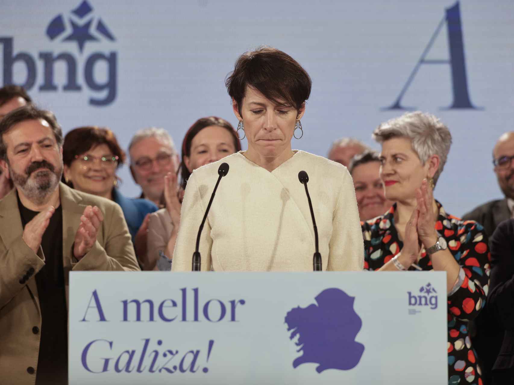 La candidata del BNG a la Presidencia de la Xunta, Ana Pontón, este domingo tras conocer los resultados electorales.