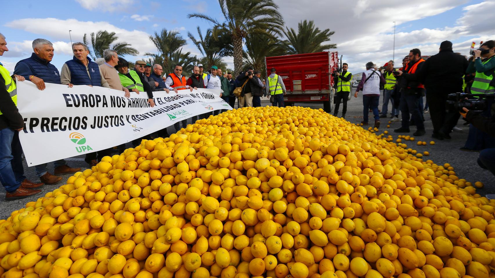 Agricultores de la comarca de la Vega Baja del Segura protestan en San Isidro de Albatera (Alicante)