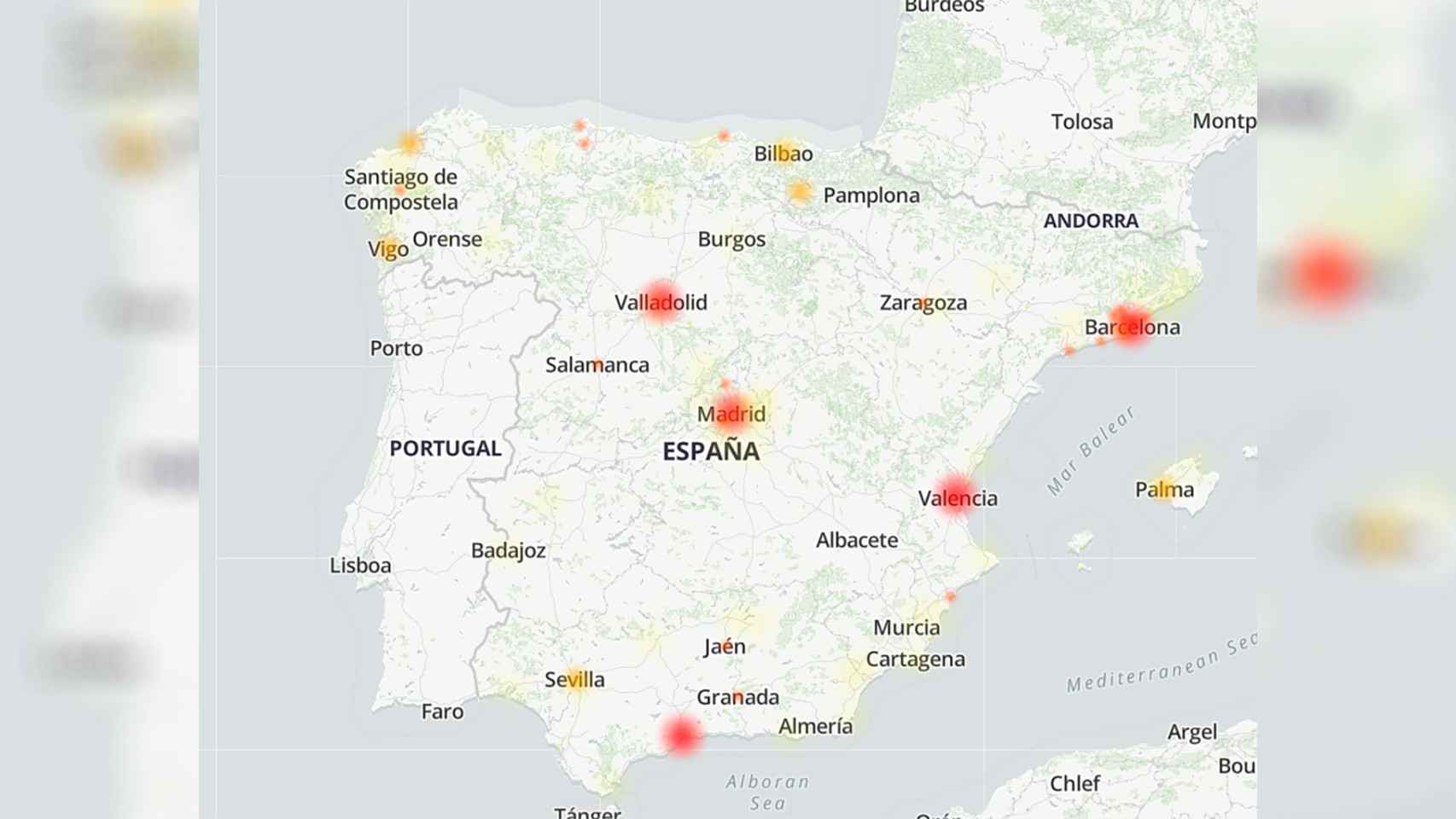 Imagen del mapa de incidencias en España