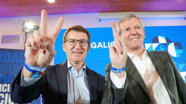 Feijóo y Rueda, este lunes en la Junta Directiva del PP de Galicia, en Santiago de Compostela.