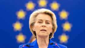 La presidenta de la Comisión, Ursula von der Leyen, en una intervención en el Parlamento europeo en 2023.