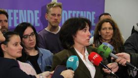 La candidata de Podemos a la Xunta, Isabel Faraldo, comparece avanzado el escrutinio del 18F.