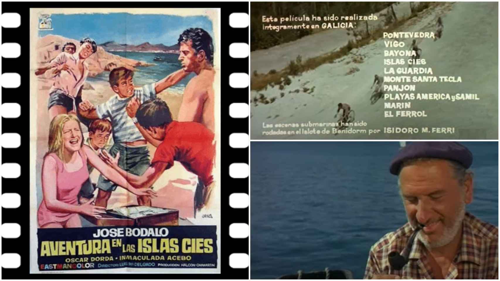 Cartel y fotogramas de ‘Aventuras en las islas Cíes’.