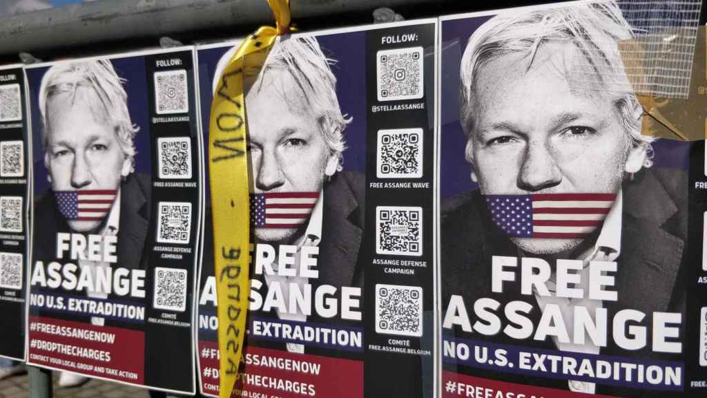 Manifestación a favor de Julian Assange en Londres, donde está detenido.