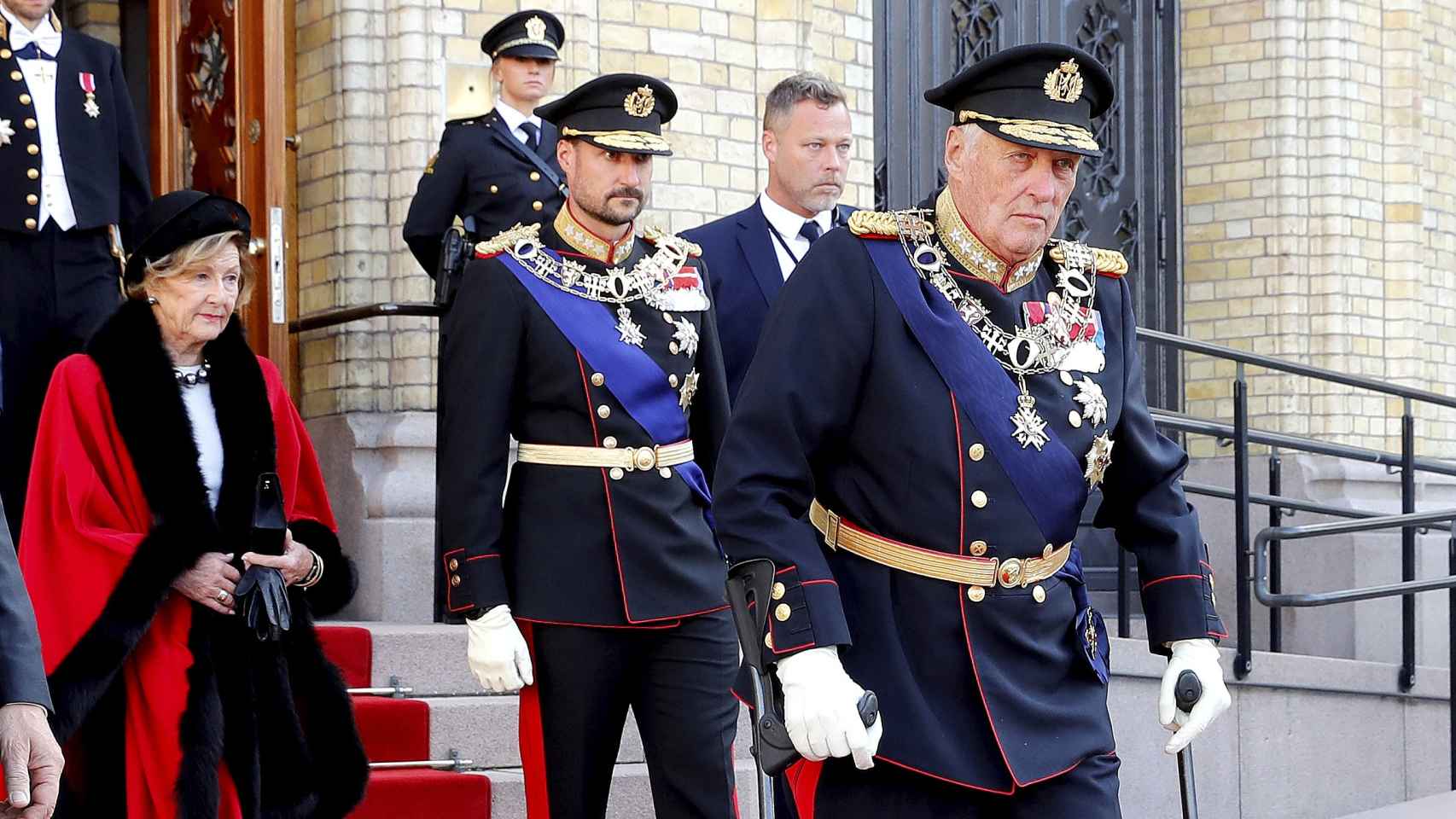 Harald, Haakon y la reina Sonia, en octubre de 2023.