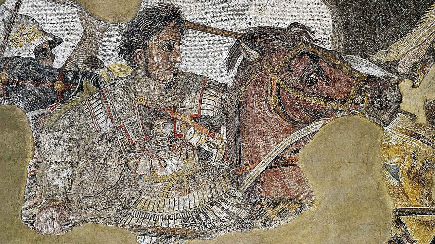 Detalle de Alejandro Magno en un mosaico que representa la batalla de Issos