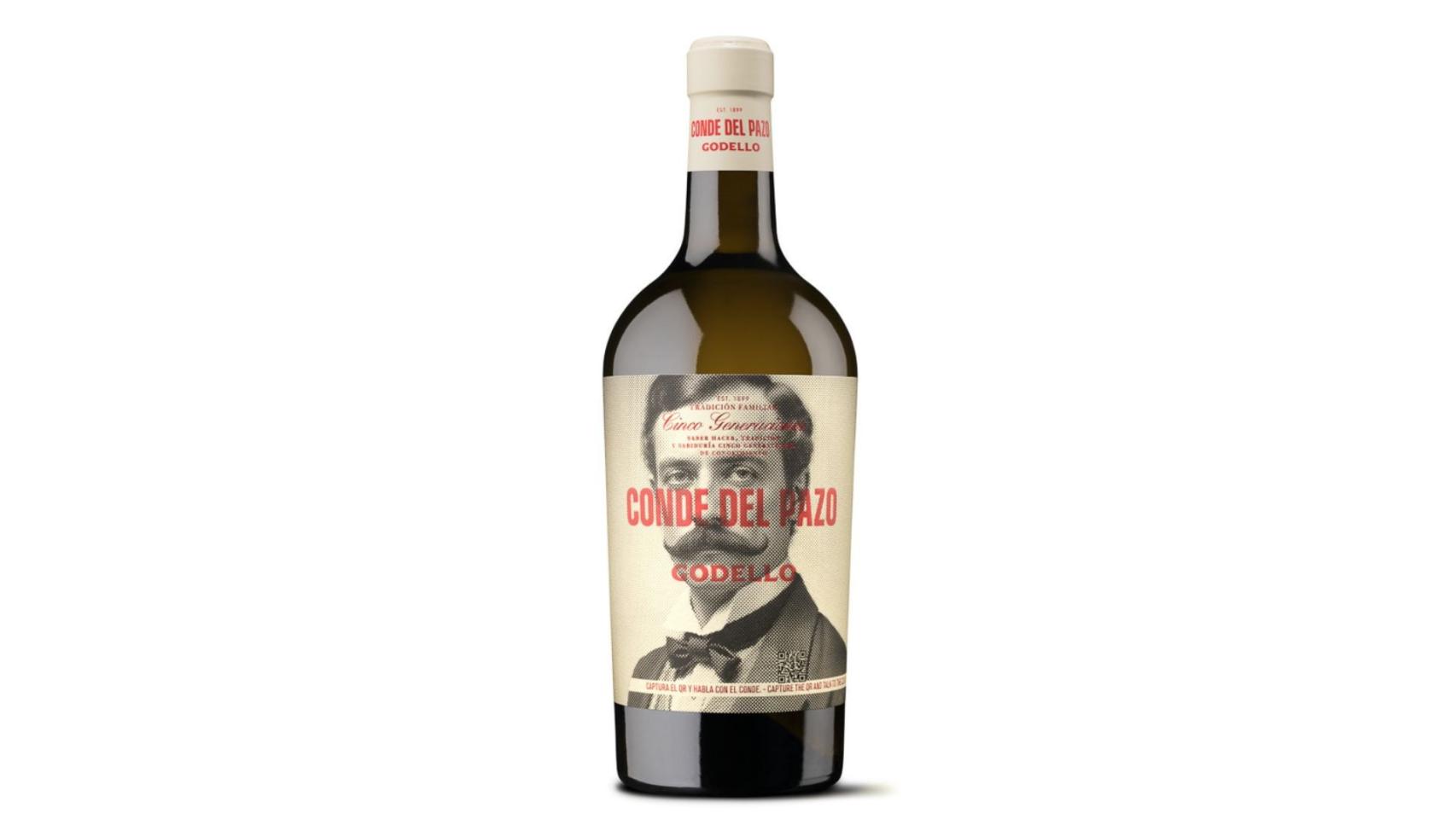 La botella de vino con etiqueta generada por IA.