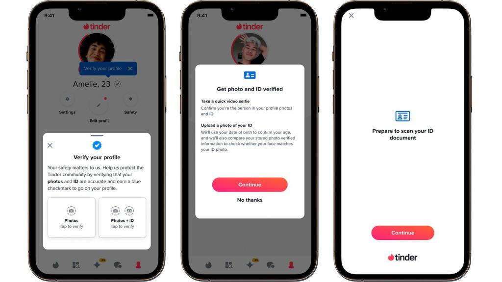 Imagen del nuevo sistema de verificación de la identidad de Tinder
