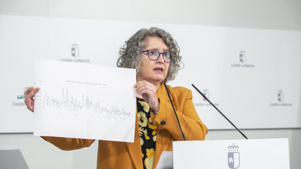 La consejera de Desarrollo Sostenible de Castilla-La Mancha, Mercedes Gómez, este martes en rueda de prensa