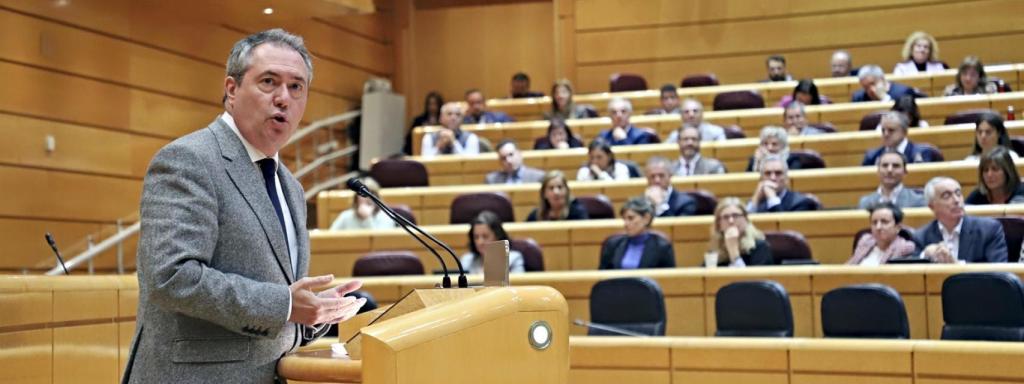 El portavoz del PSOE, Juan Espadas, durante una sesión plenaria en la Cámara Alta.