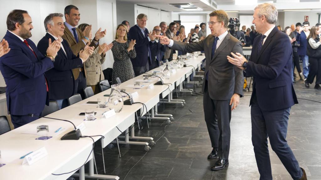 Feijóo y Alfonso Rueda, este martes en el Comité Ejecutivo Nacional del PP, en Madrid.