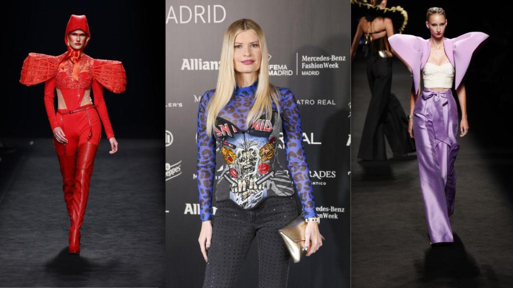 En el medio, Maya Hansen junto a dos de sus diseños.