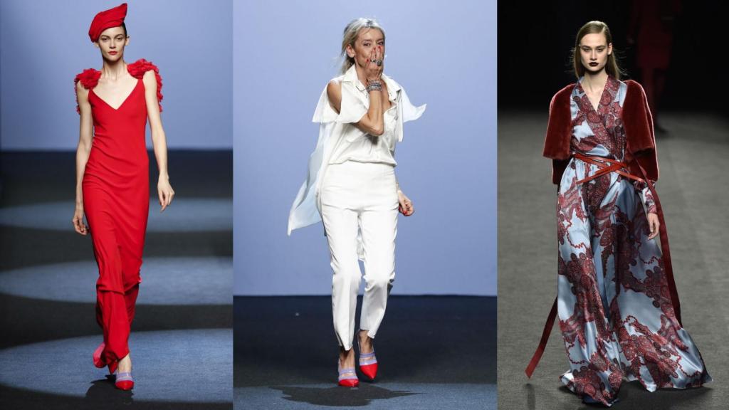 En el medio, Olga Menchén junto a dos de sus diseños.