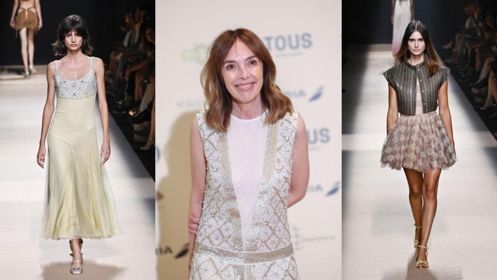 En el medio, Teresa Helbig junto a dos de sus diseños.