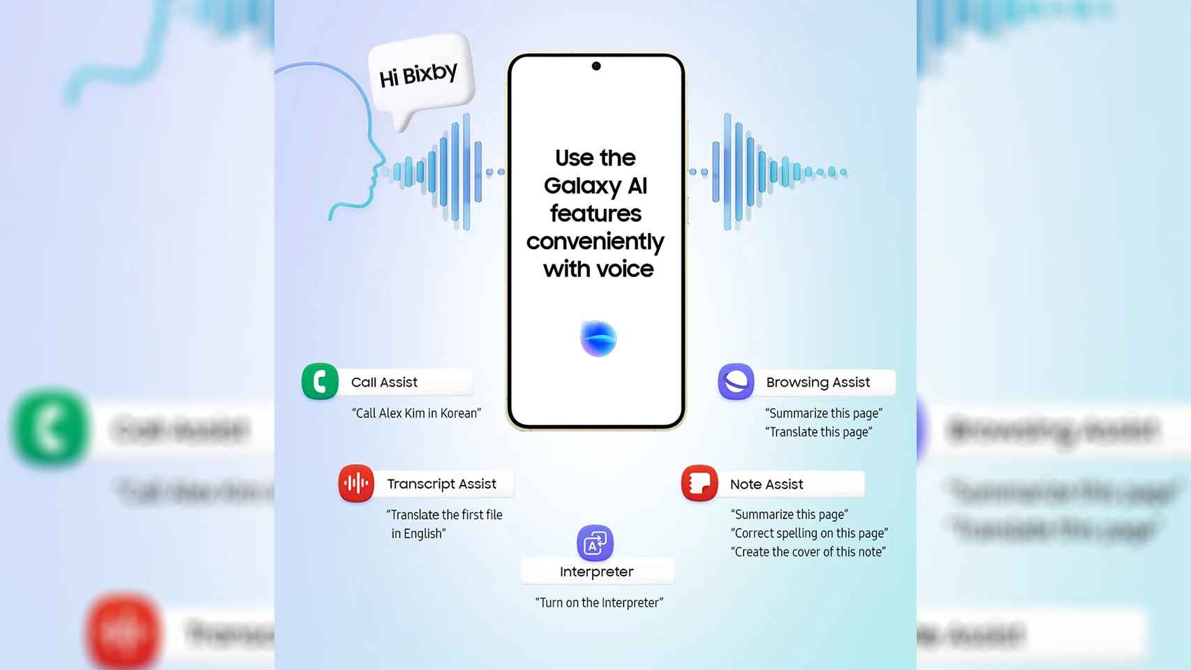 Imagen de Samsung con algunos de los comandos de voz de Galaxy AI