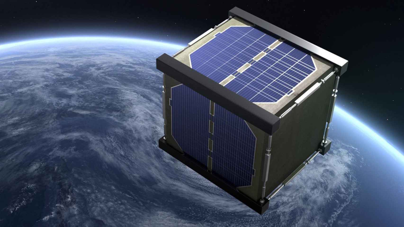 Una reproducción del satélite de madera del programa LignoSat.