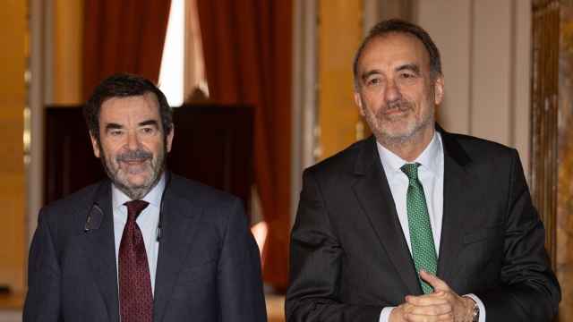 Vicente Guilarte, presidente suplente del CGPJ, y Manuel Marchena, presidente de la Sala Penal del Tribunal Supremo, esta mañana./