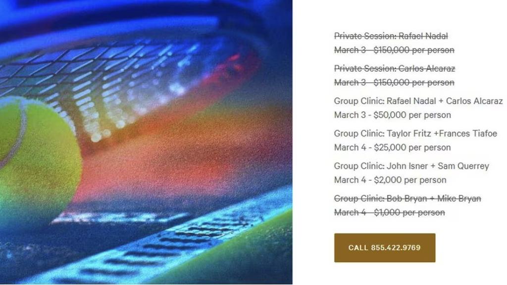 Rafa Nadal y Carlos Alcaraz darán clases privadas de tenis en Las Vegas
